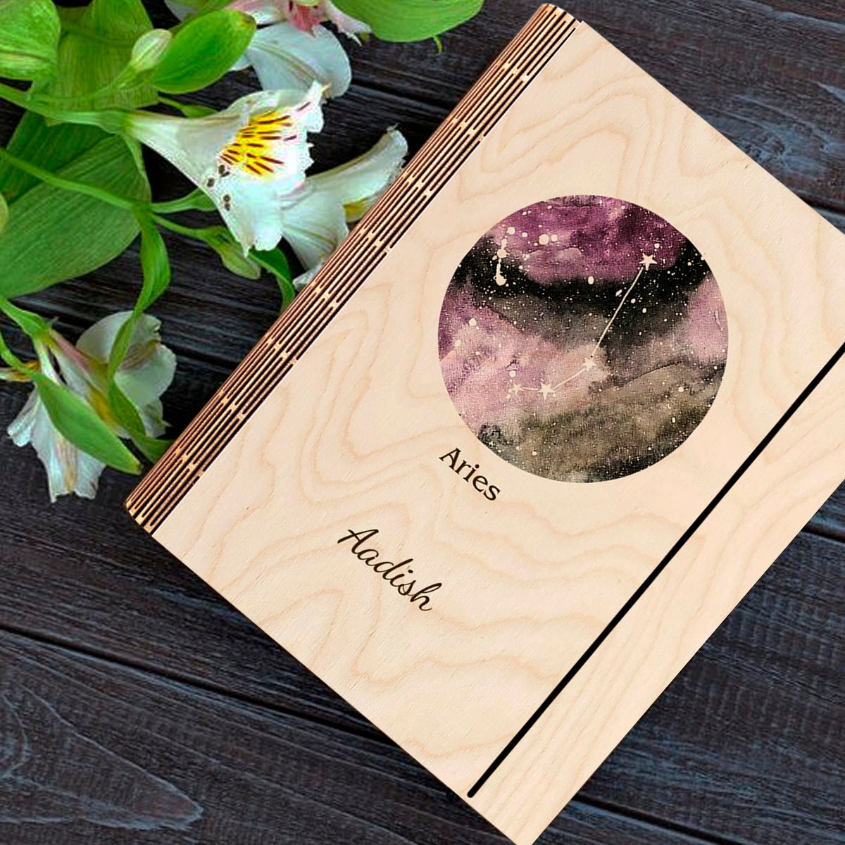 Aries Zodiac Wooden Notebook – Personalized Cover - Sblossom