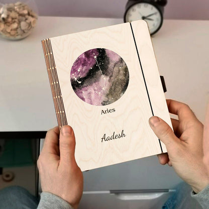 Aries Zodiac Wooden Notebook – Personalized Cover - Sblossom