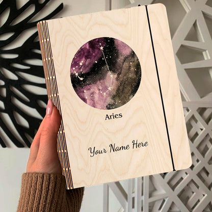 Aries Zodiac Wooden Notebook – Personalized Cover - Sblossom