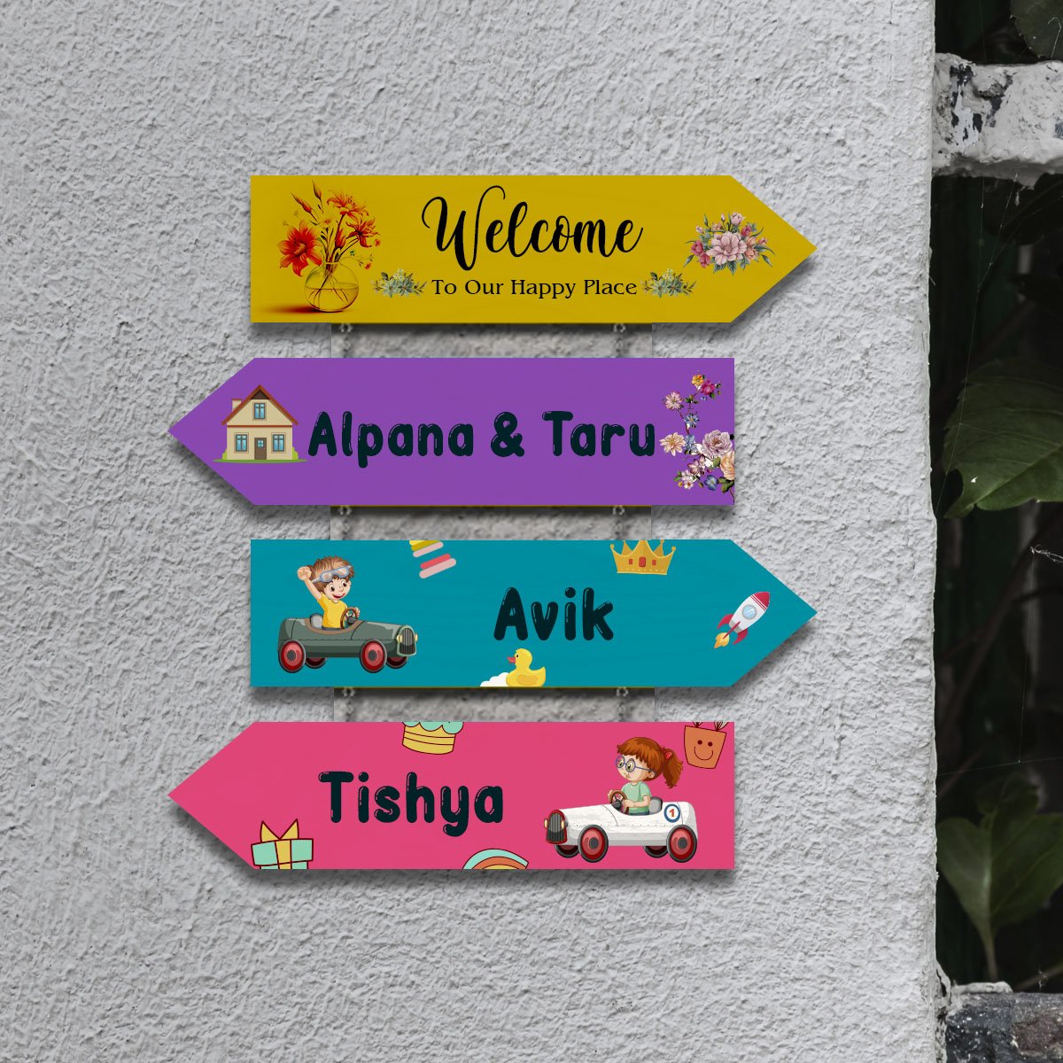 Arrow-Sign Colorful Name Plate Design for House - Sblossom