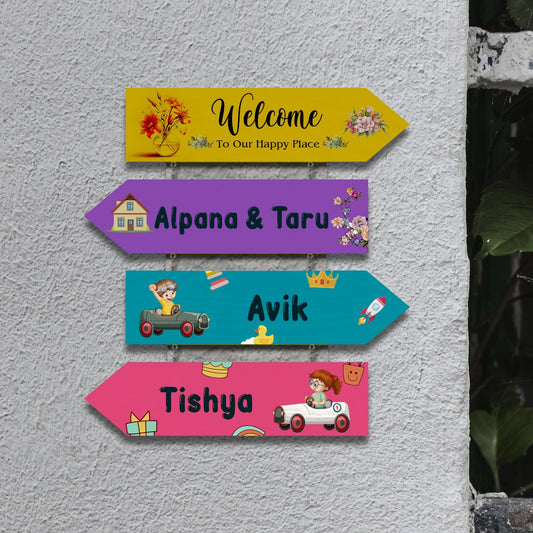 Arrow-Sign Colorful Name Plate Design for House - Sblossom