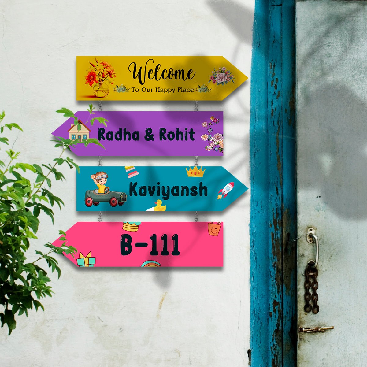 Arrow-Sign Colorful Name Plate Design for House - Sblossom