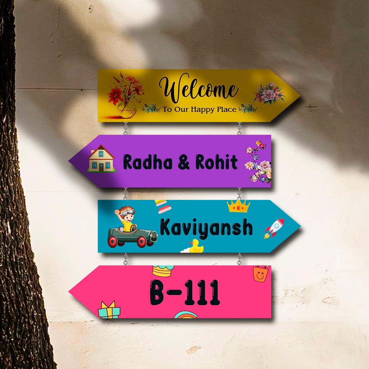 Arrow-Sign Colorful Name Plate Design for House - Sblossom
