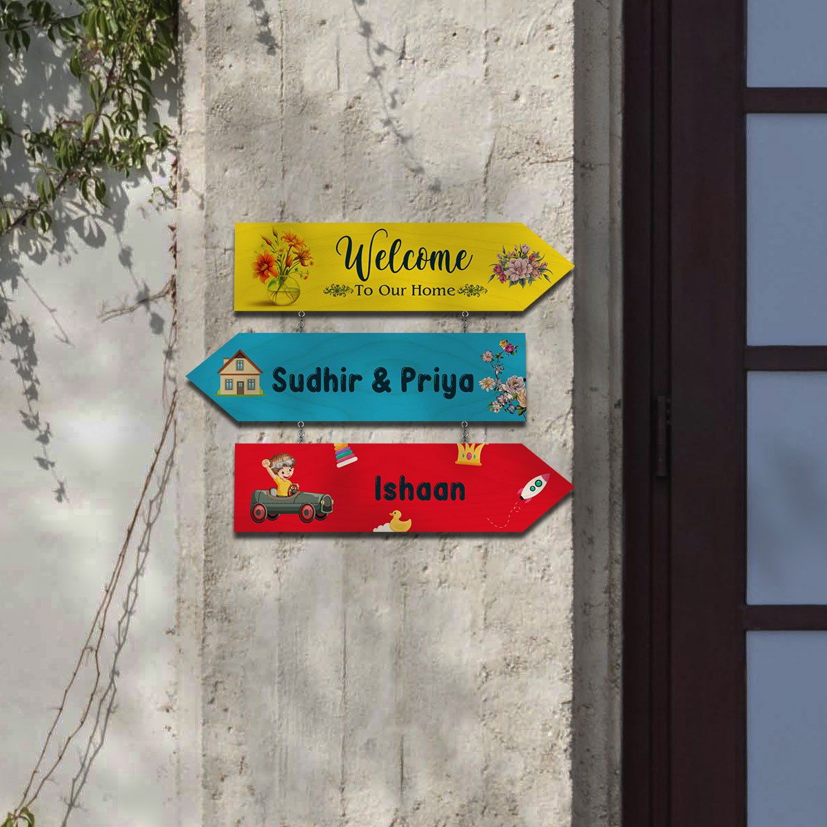 Arrow-Sign Colorful Name Plate Design for House - Sblossom
