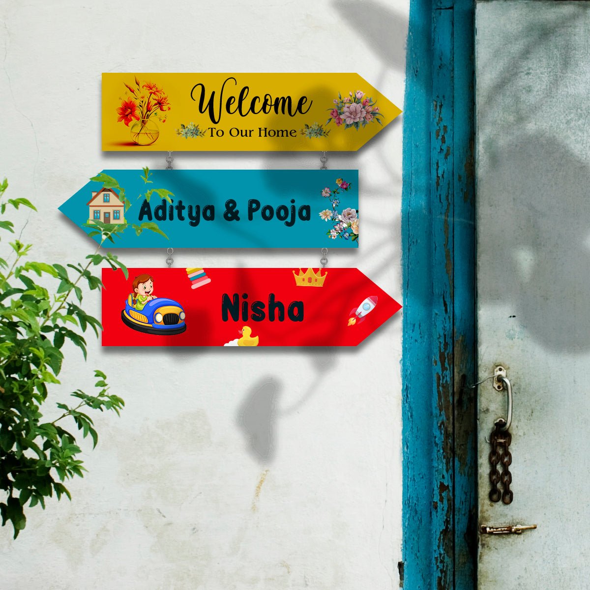 Arrow-Sign Colorful Name Plate Design for House - Sblossom