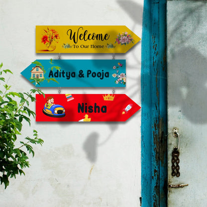 Arrow-Sign Colorful Name Plate Design for House - Sblossom
