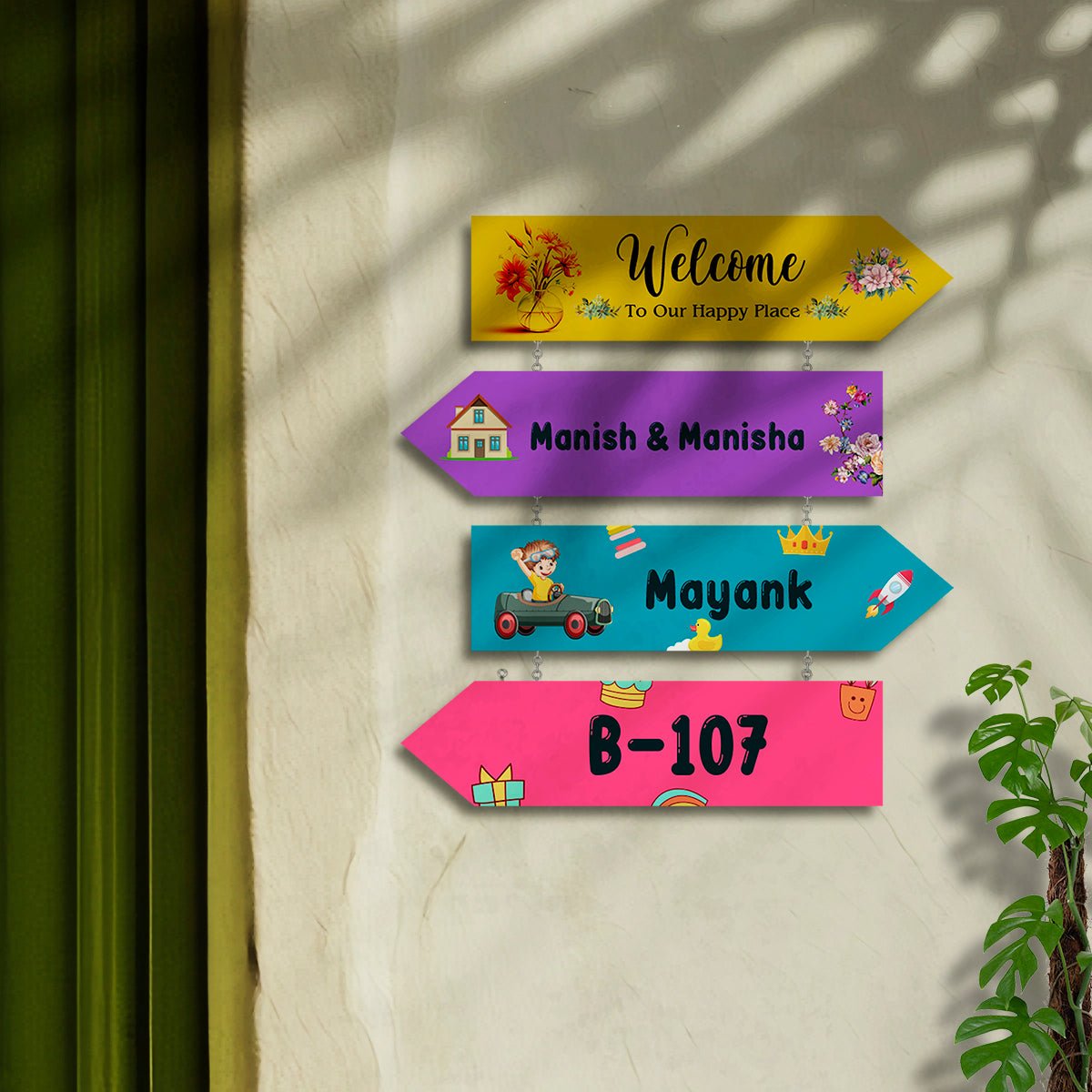 Arrow-Sign Colorful Name Plate Design for House - Sblossom