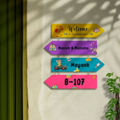 Arrow-Sign Colorful Name Plate Design for House - Sblossom