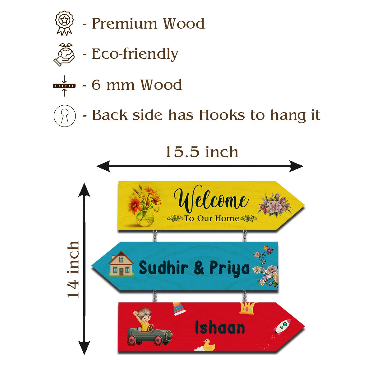 Arrow-Sign Colorful Name Plate Design for House - Sblossom