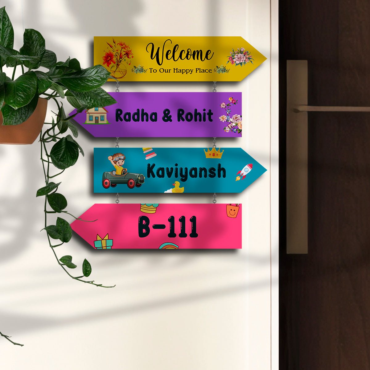 Arrow-Sign Colorful Name Plate Design for House - Sblossom