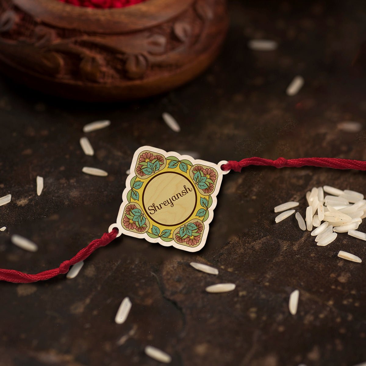 Artistic Name Rakhi – Wooden Designer Pattern for Brother - Sblossom