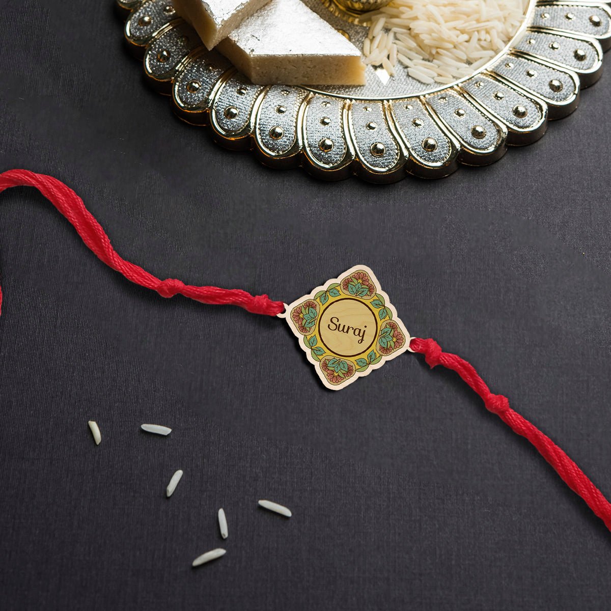 Artistic Name Rakhi – Wooden Designer Pattern for Brother - Sblossom