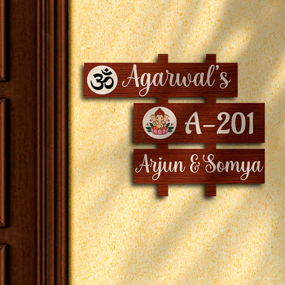 Auspicious Wooden Name Plate – Om & Ganesha Fence - Sblossom