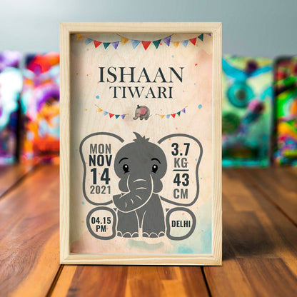 Baby Boy Wooden Birth Details Frame with Elephant Theme - Sblossom