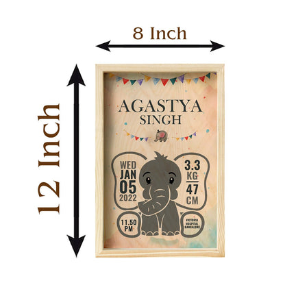 Baby Boy Wooden Birth Details Frame with Elephant Theme - Sblossom