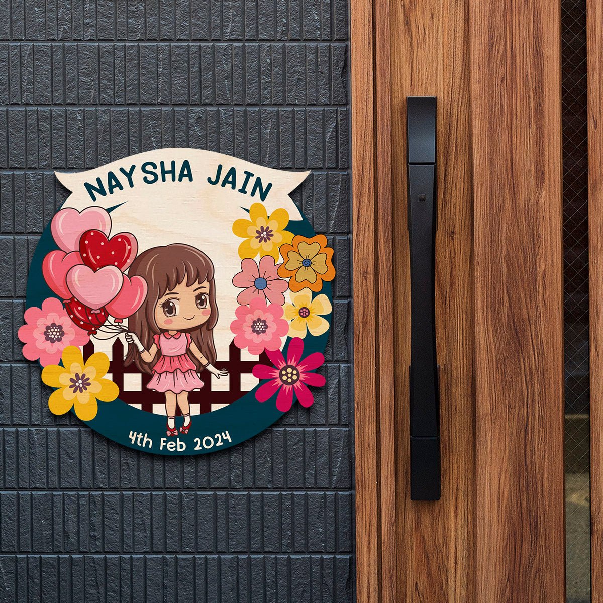 Baby Girl Name Plate for Kids Room — Wooden with DOB - Sblossom