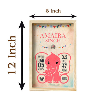 Baby Girl Wooden Frame with Elephant Birth Details - Sblossom