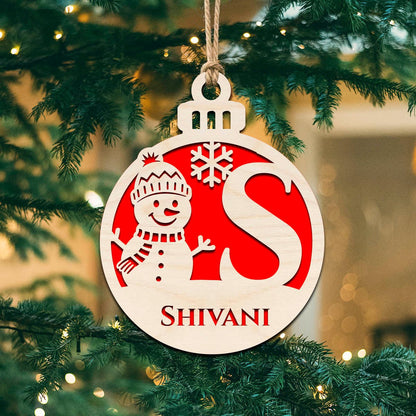 Bauble Christmas Ornament – Initial & Name in 3D Wood - Sblossom