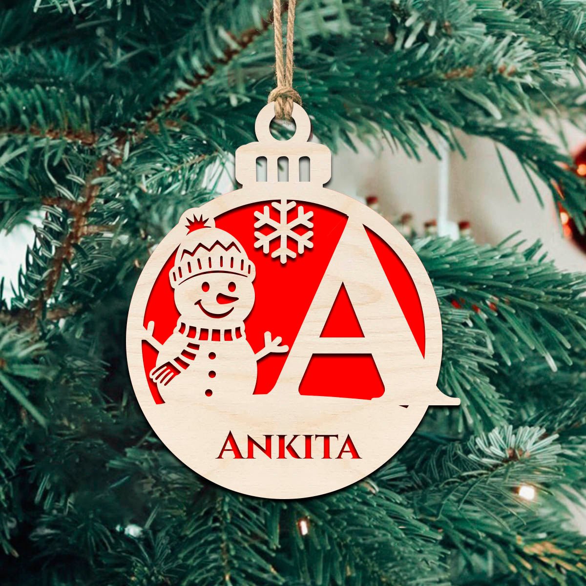 Bauble Christmas Ornament – Initial & Name in 3D Wood - Sblossom
