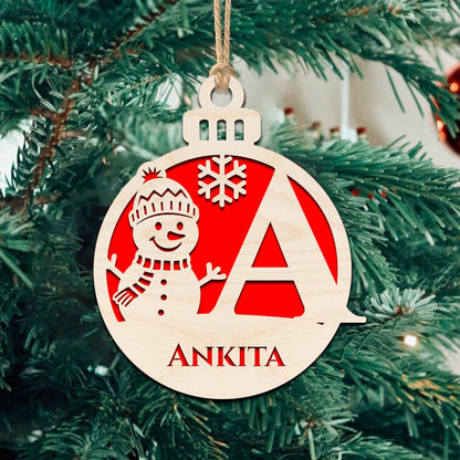 Bauble Christmas Ornament – Initial & Name in 3D Wood - Sblossom