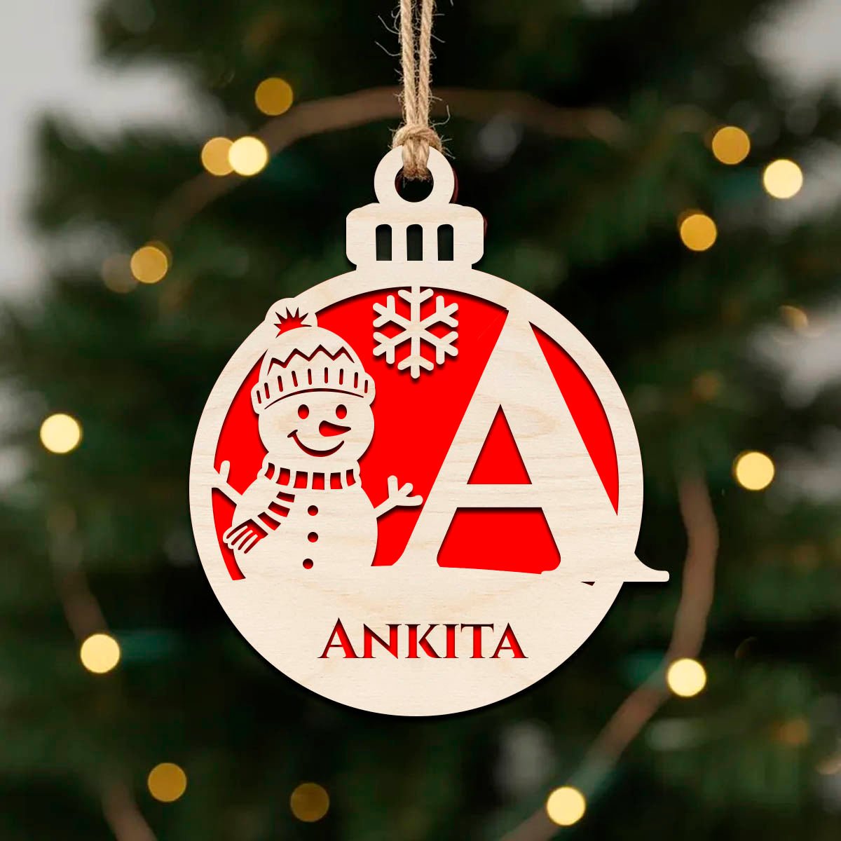 Bauble Christmas Ornament – Initial & Name in 3D Wood - Sblossom