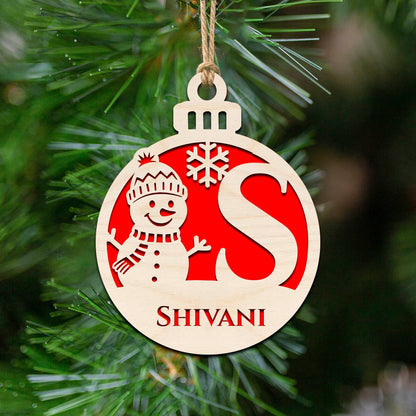 Bauble Christmas Ornament – Initial & Name in 3D Wood - Sblossom