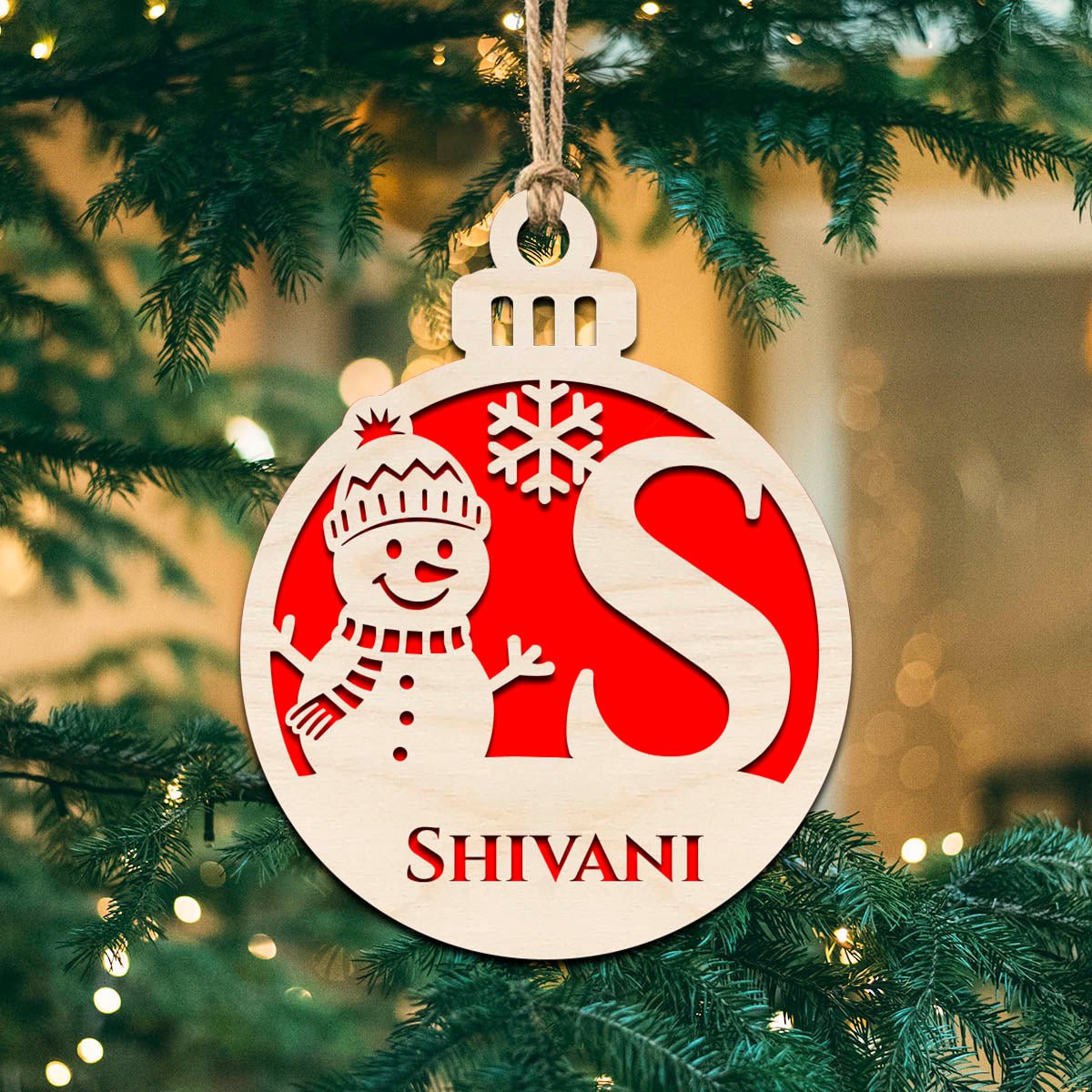 Bauble Christmas Ornament – Initial & Name in 3D Wood - Sblossom