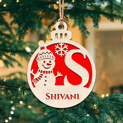 Bauble Christmas Ornament – Initial & Name in 3D Wood - Sblossom