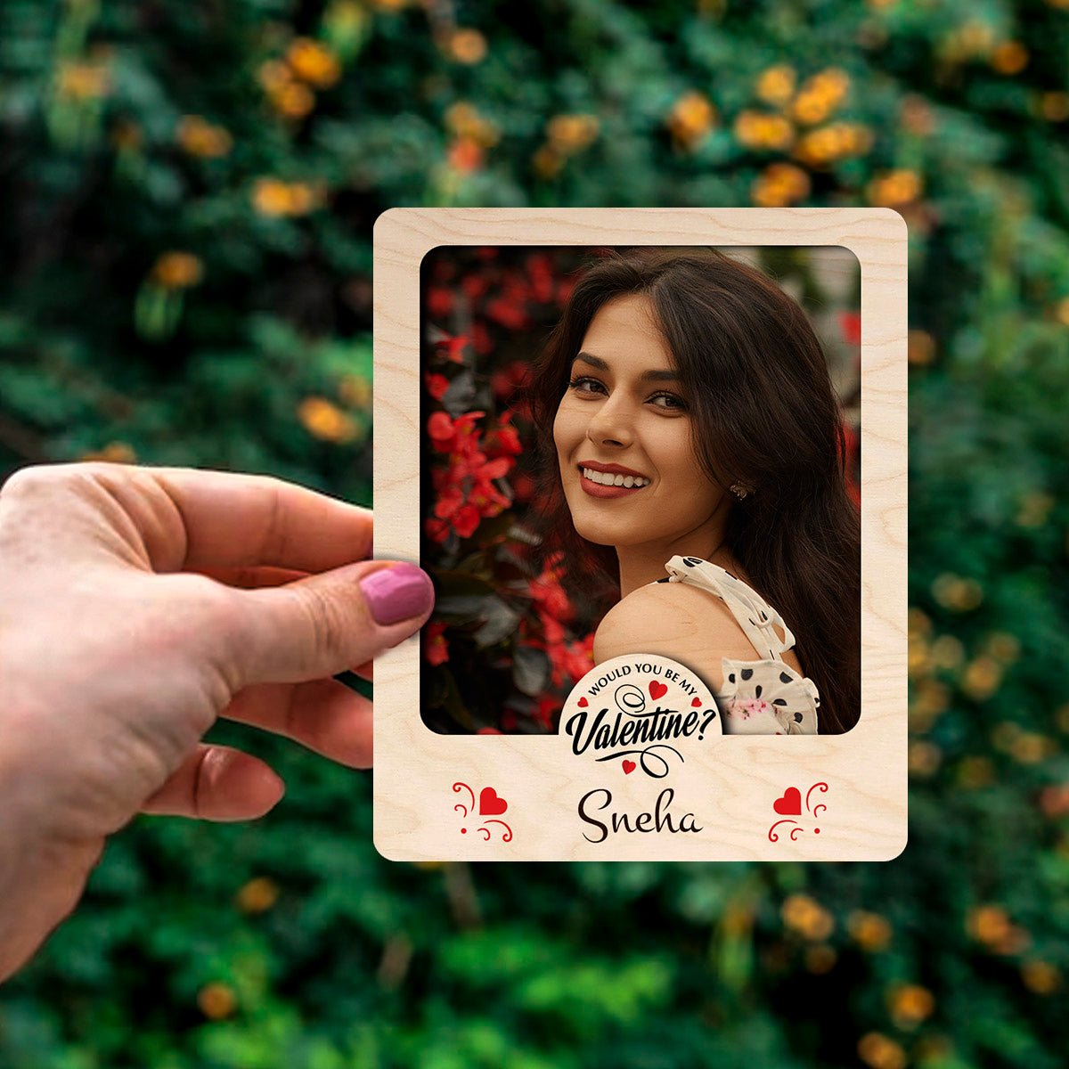 Be My Valentine Photo Magnet in Wood with Personalized Print - Sblossom