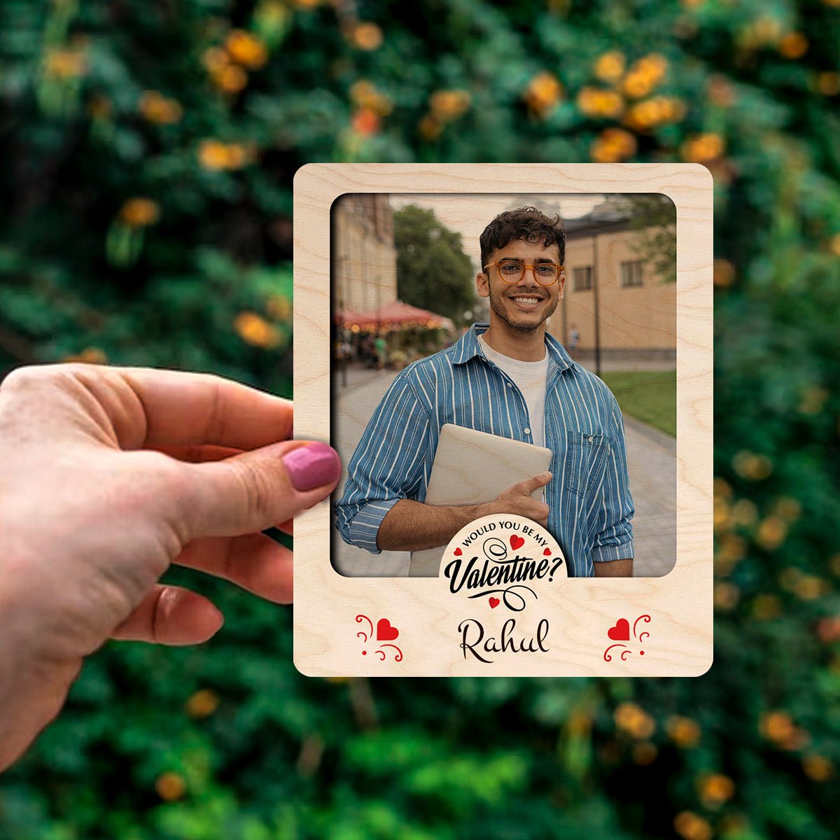 Be My Valentine Photo Magnet in Wood with Personalized Print - Sblossom