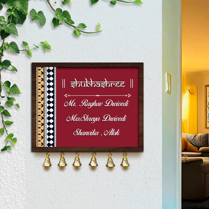Bell Hanging Name Plate in Wood with Traditional Custom Design - Sblossom