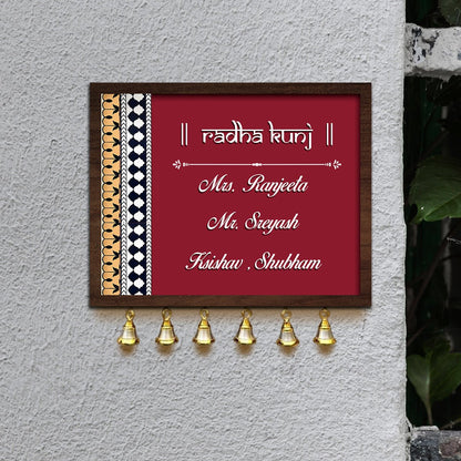 Bell Hanging Name Plate in Wood with Traditional Custom Design - Sblossom