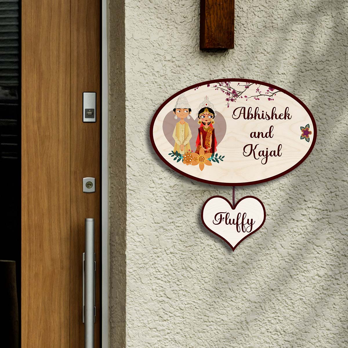 Bengali Couple Name Plate for Home with Pet – Oval - Sblossom