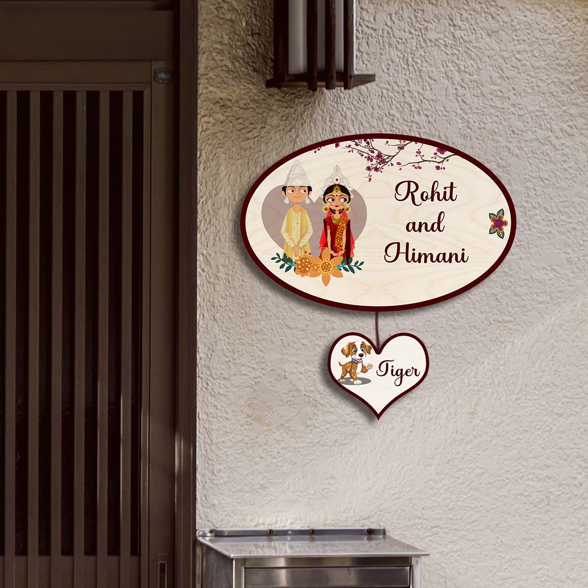 Bengali Couple Name Plate for Home with Pet – Oval - Sblossom