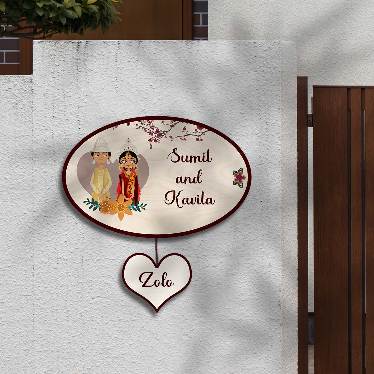 Bengali Couple Name Plate for Home with Pet – Oval - Sblossom