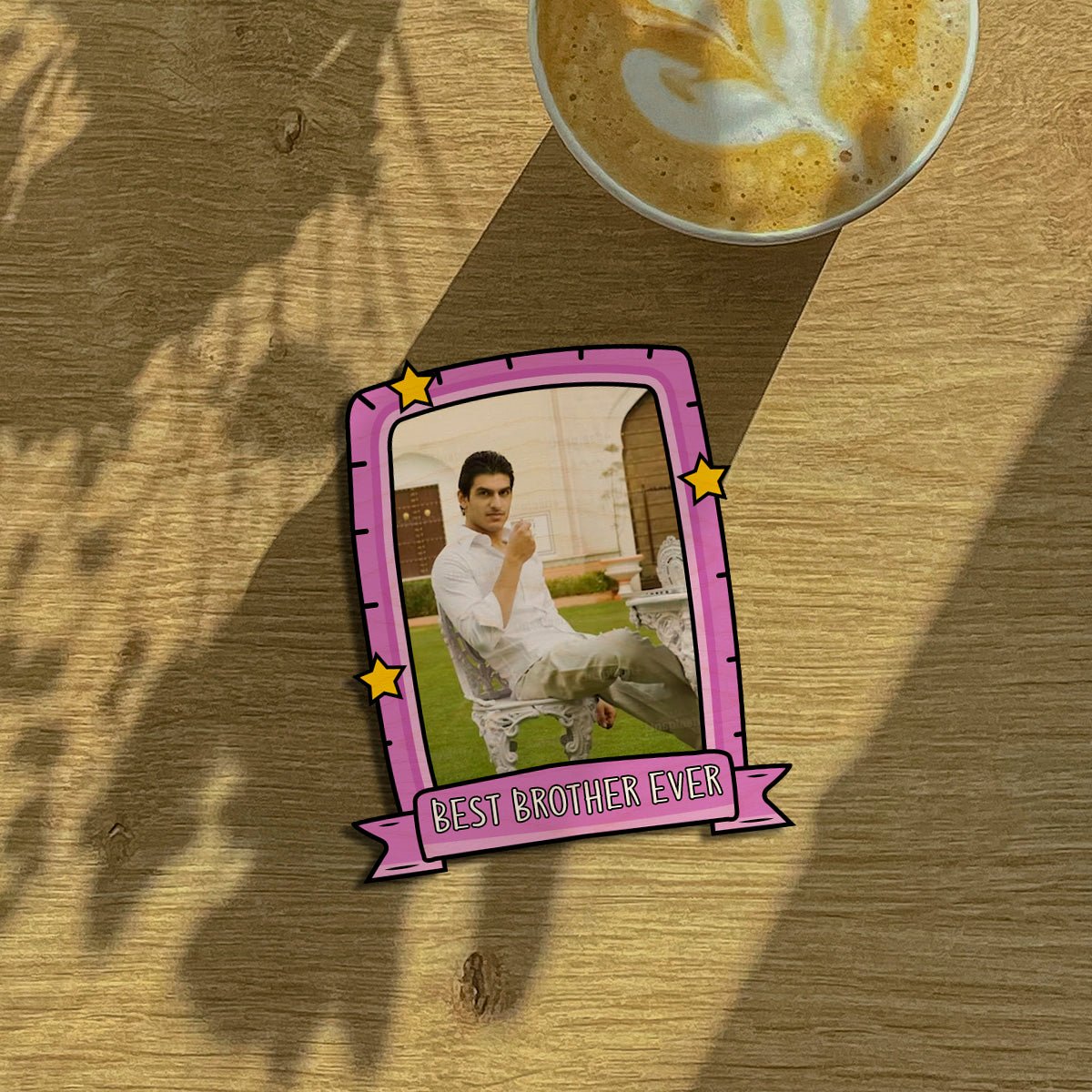 Best Brother Fridge Magnet in Wood with Pink Retro Photo Design - Sblossom