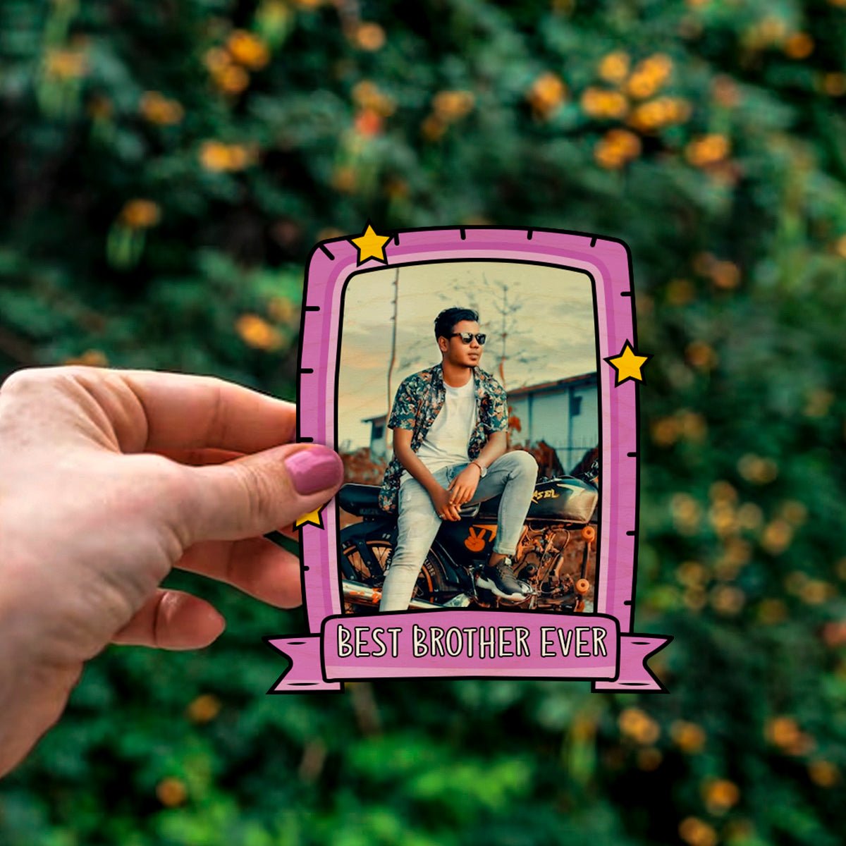 Best Brother Fridge Magnet in Wood with Pink Retro Photo Design - Sblossom