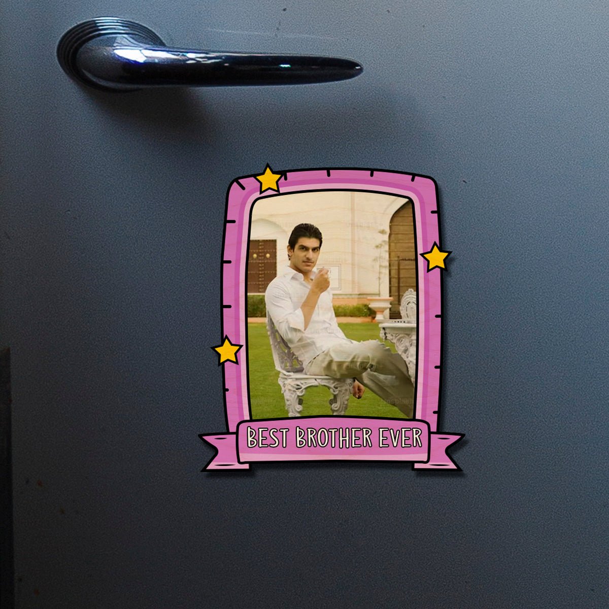 Best Brother Fridge Magnet in Wood with Pink Retro Photo Design - Sblossom