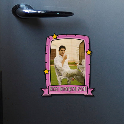 Best Brother Fridge Magnet in Wood with Pink Retro Photo Design - Sblossom