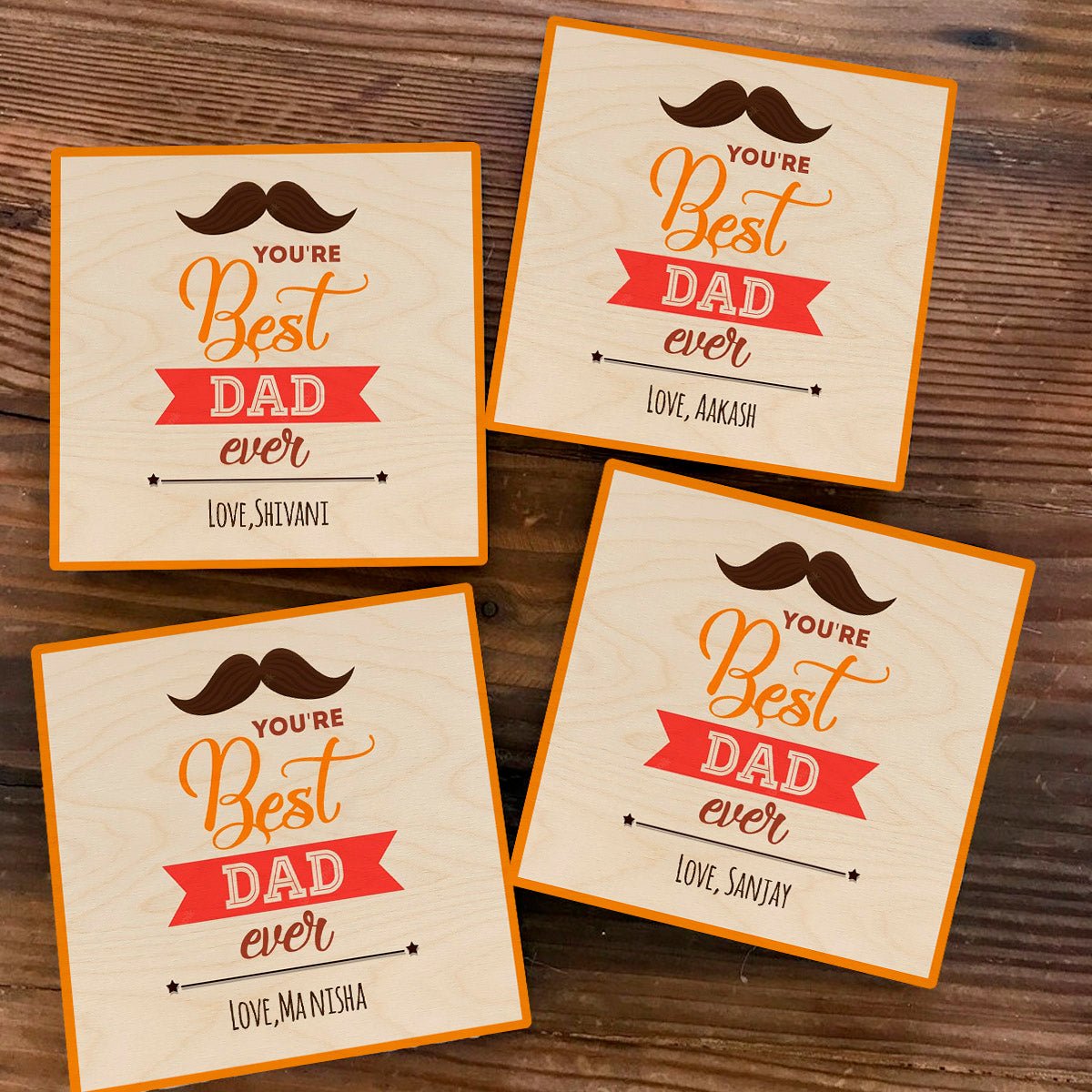 Best Dad Coaster – Square Wooden Personalized Design - Sblossom