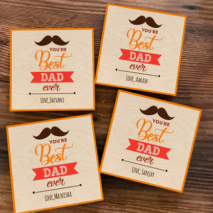 Best Dad Coaster – Square Wooden Personalized Design - Sblossom