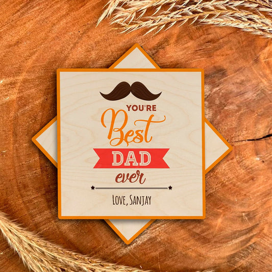 Best Dad Coaster – Square Wooden Personalized Design - Sblossom