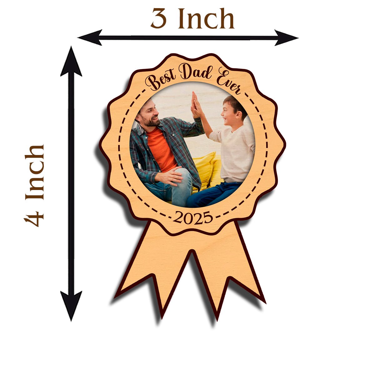 Best Dad Ever Fridge Magnet in Wood with Medal Ribbon Photo - Sblossom