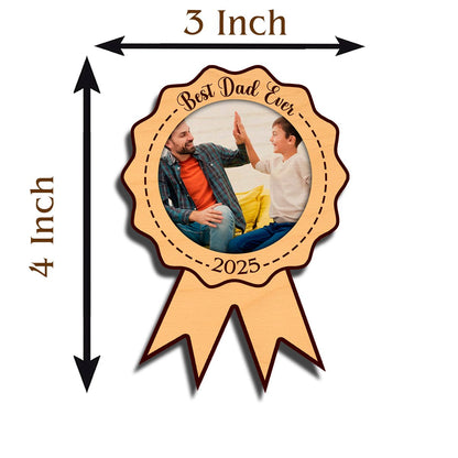 Best Dad Ever Fridge Magnet in Wood with Medal Ribbon Photo - Sblossom