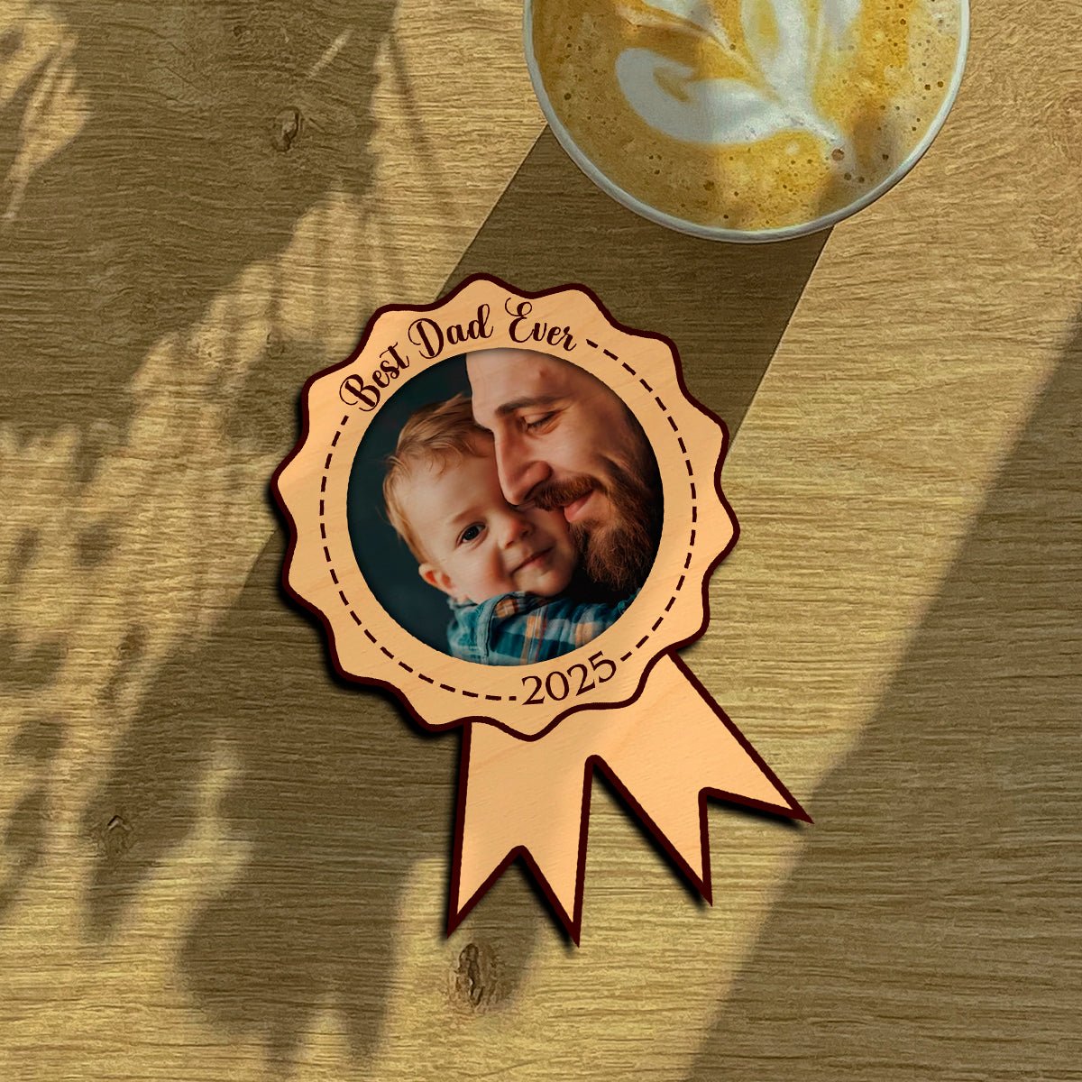 Best Dad Ever Fridge Magnet in Wood with Medal Ribbon Photo - Sblossom