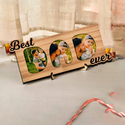 Best Dad Ever Magnet in Wood with Letter Cutout and 3 Photos - Sblossom