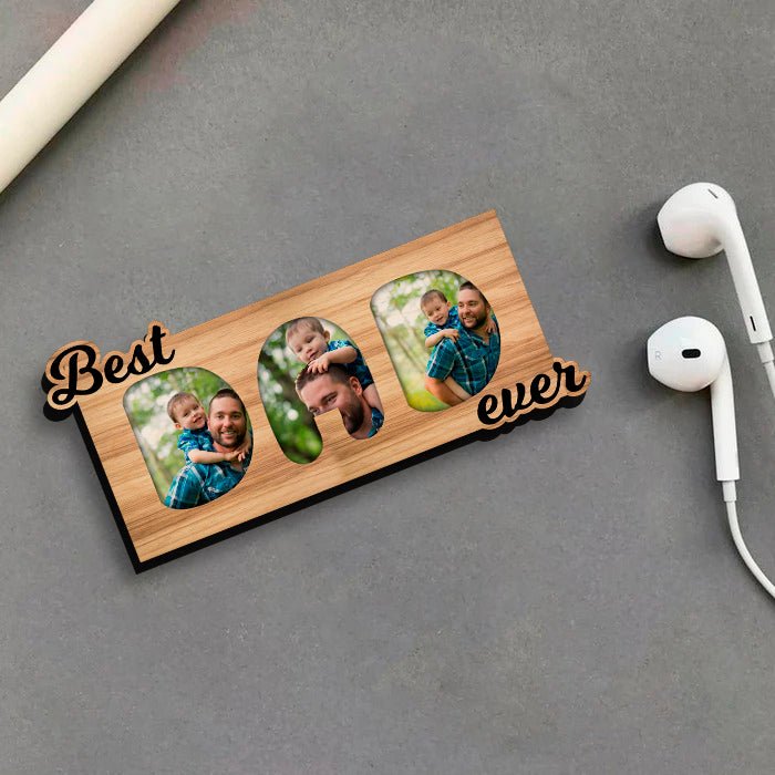Best Dad Ever Magnet in Wood with Letter Cutout and 3 Photos - Sblossom
