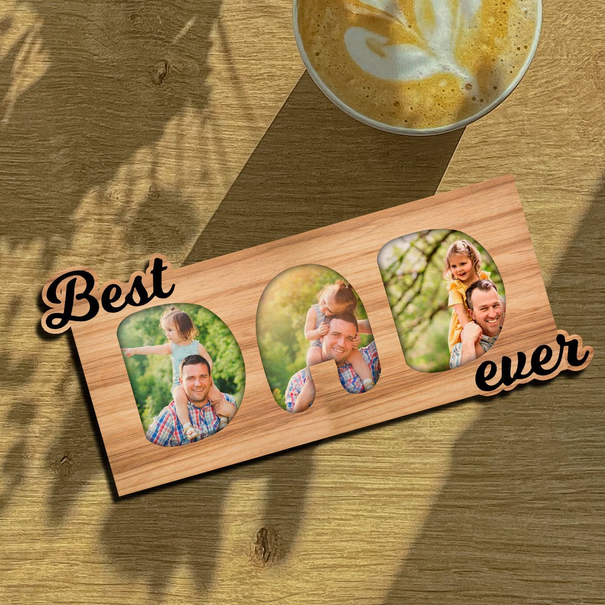 Best Dad Ever Magnet in Wood with Letter Cutout and 3 Photos - Sblossom