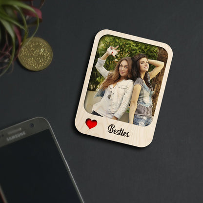 Besties Photo Fridge Magnet – Cursive Name Print Wood - Sblossom