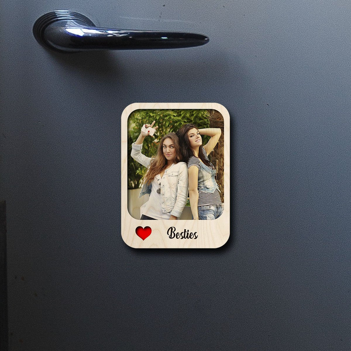 Besties Photo Fridge Magnet – Cursive Name Print Wood - Sblossom